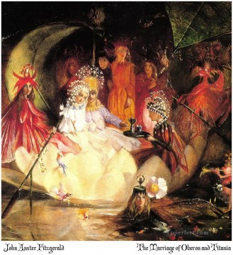 Fairy Painting - John Anster Fitzgerald the marriage of oberon and titania for kid